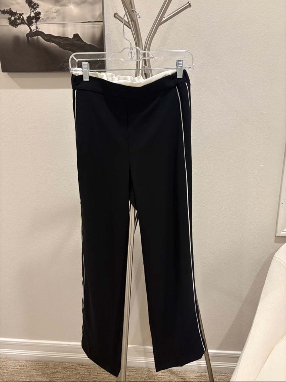 Maeve Black Pull-On Trousers with White Side Stripe